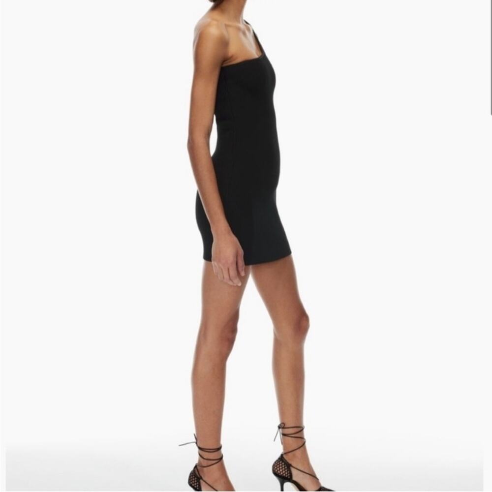 Babaton Sculpt Knit One Shoulder Dress Black Rubbed Bodycon‎ Womens Size XS - Picture 3 of 8